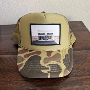 Prada Marfa Camouflage Trucker Hat with Graphic Patch